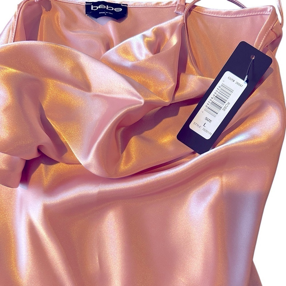 Bebe SATIN COWL NECK SLIP MIDI DRESS Size Large - Rose MSRP $69 - Picture 4 of 4